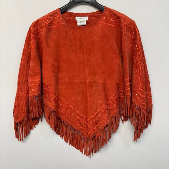 Vintage Newport News Suede Leather Poncho Western Cape SM Small Medium D052 -12 - Picture 9 of 16